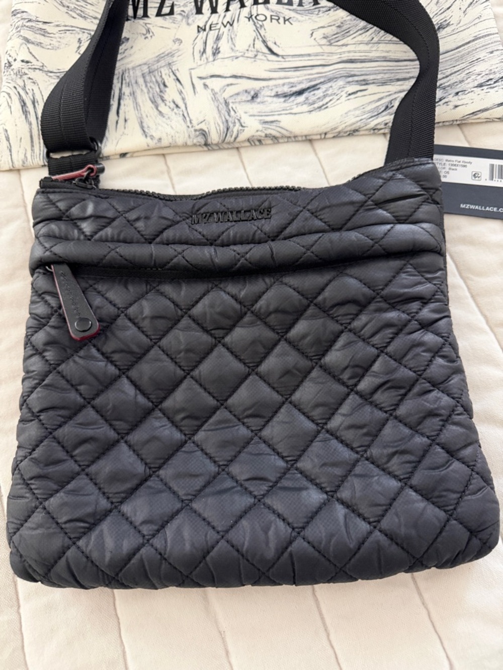 MZ Wallace Metro Flat Xbody Black Quilted Messenger Crossbody - Picture 4 of 12